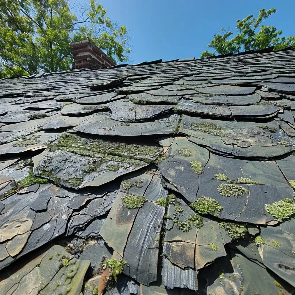 Residential roof in New Jersey showing signs of wear and potential leaks, emphasizing the importance of roof maintenance