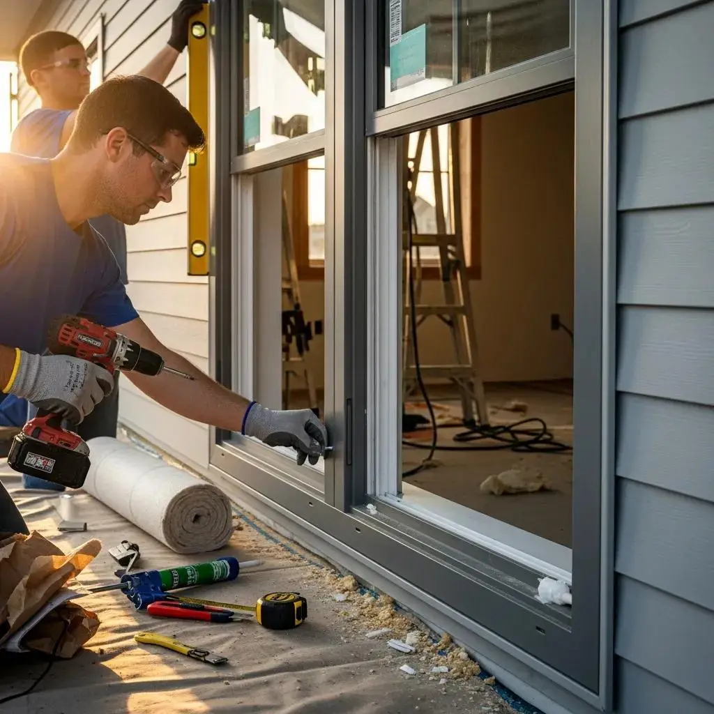 Contractor installing energy-efficient windows to improve comfort and value